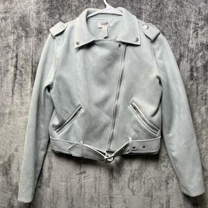 CHARLOTTE RUSSE Light Green FAUX SUEDE Zipper Jacket Pockets Womens Medium